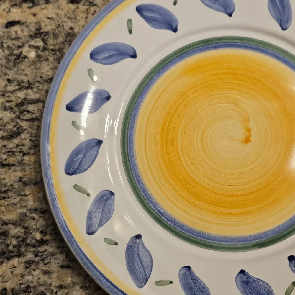 RARE WILLIAMS SONOMA ITALY TOURNESOL HANDPAINTED SPRING BLUE DINNER PLATE